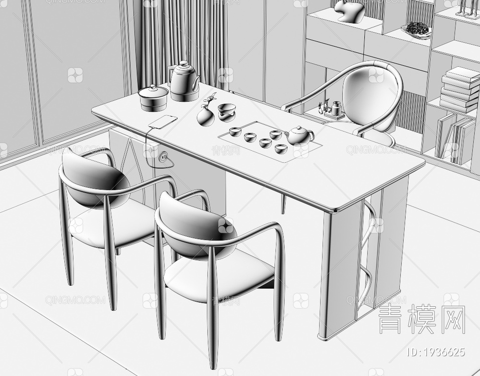 大理石茶桌椅组合3D模型下载【ID:1936625】