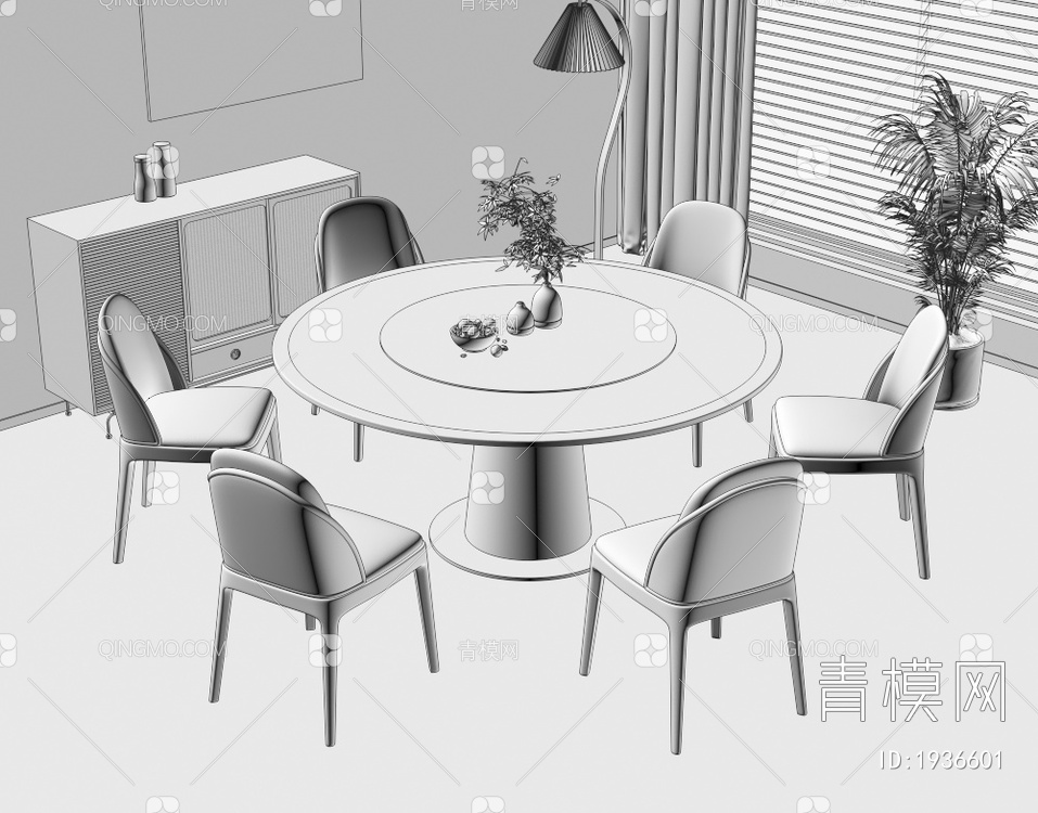 实木餐桌椅组合3D模型下载【ID:1936601】