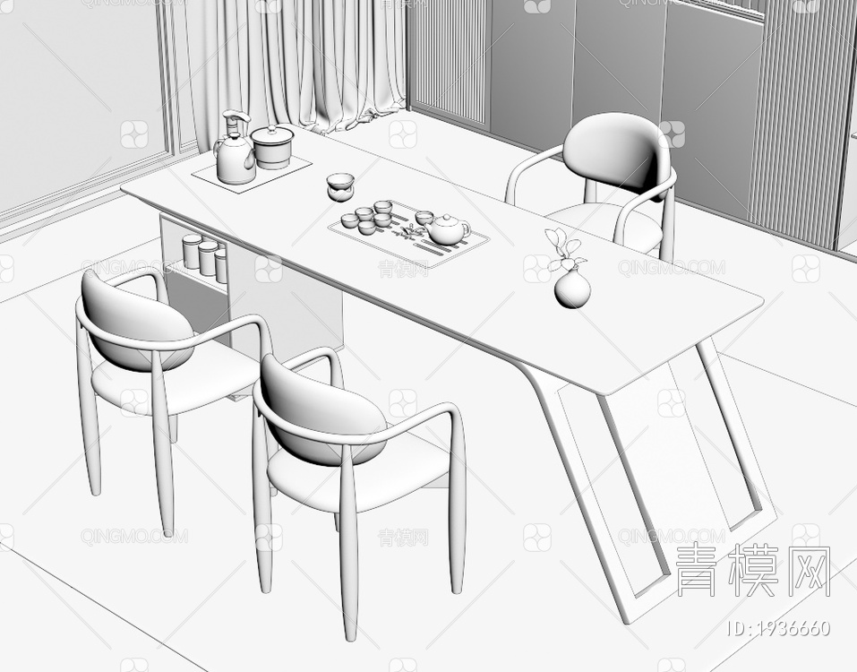 大理石茶桌椅组合3D模型下载【ID:1936660】