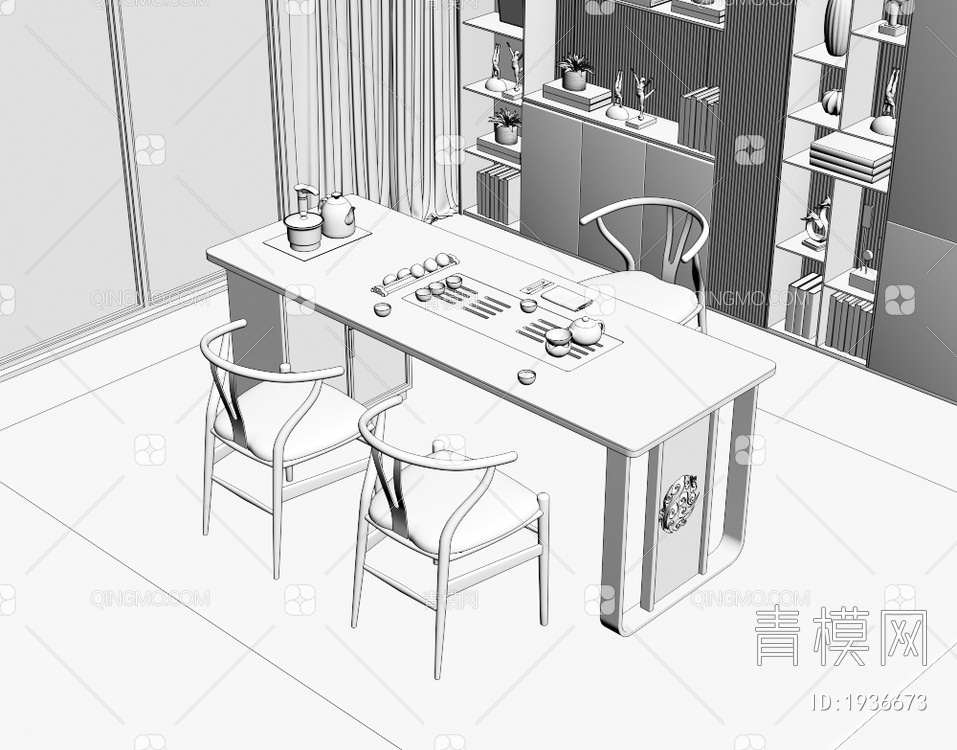大理石茶桌椅组合3D模型下载【ID:1936673】