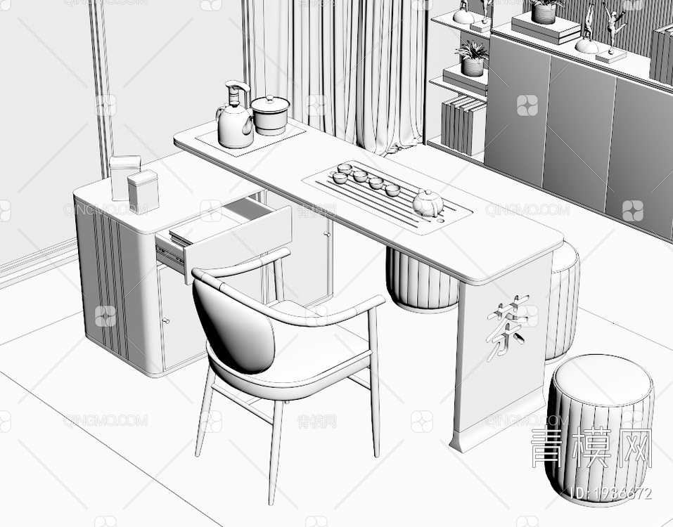 大理石茶桌椅组合3D模型下载【ID:1936672】