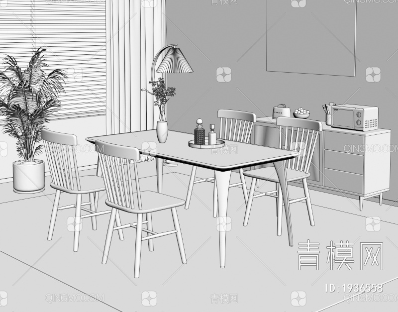 实木餐桌椅组合3D模型下载【ID:1936558】