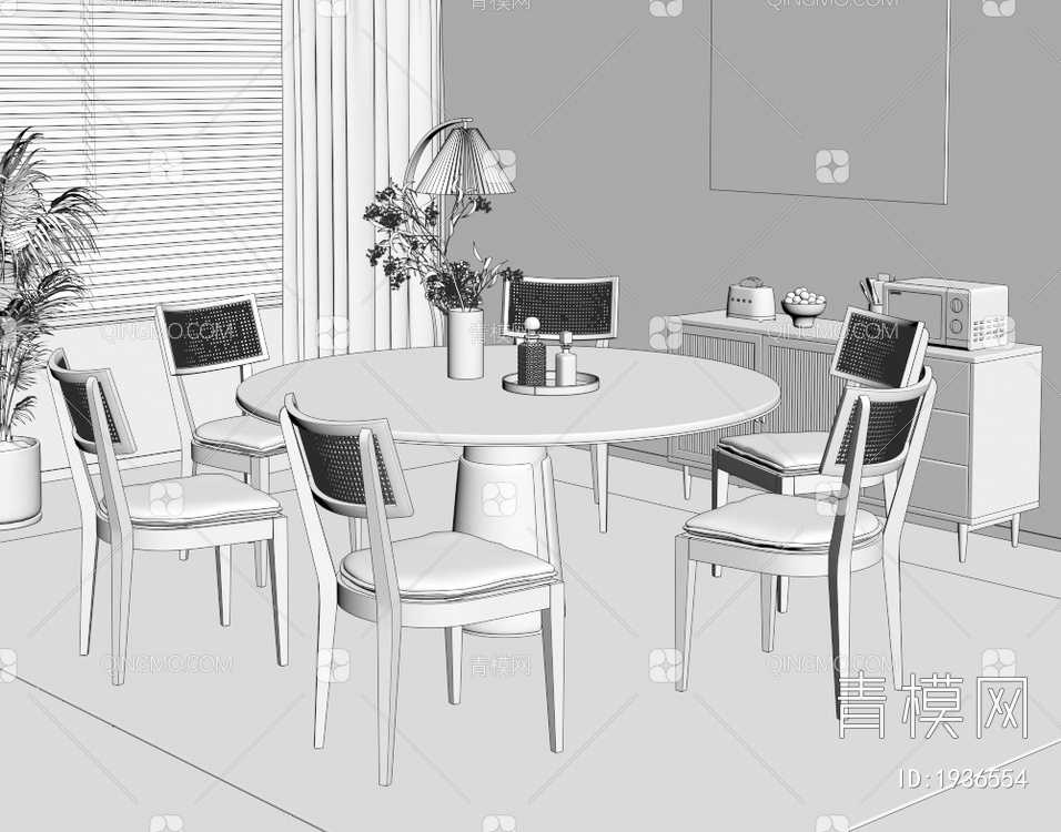 实木餐桌椅组合3D模型下载【ID:1936554】