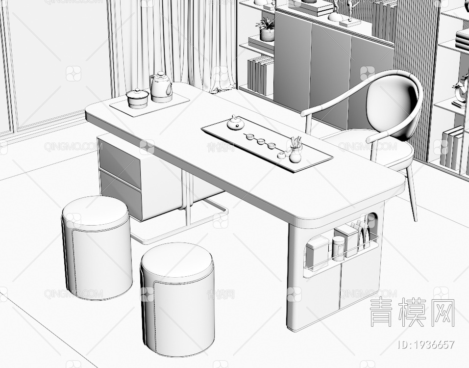 大理石茶桌椅组合3D模型下载【ID:1936657】