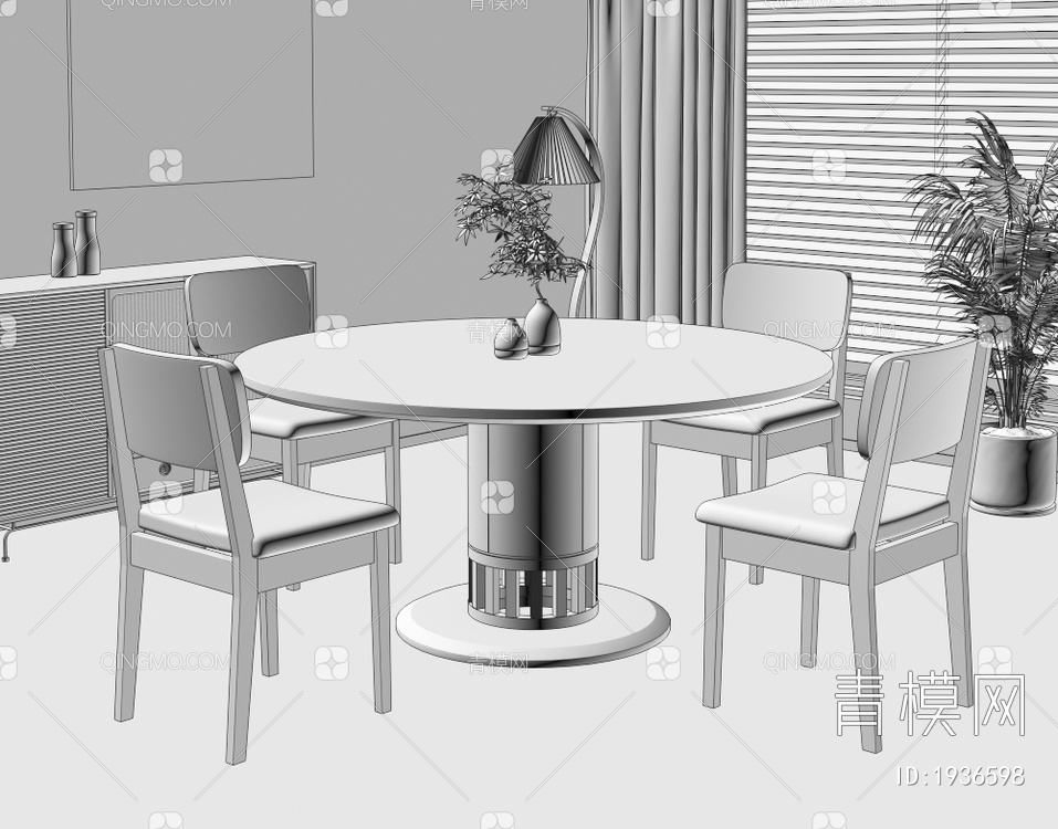 实木餐桌椅组合3D模型下载【ID:1936598】