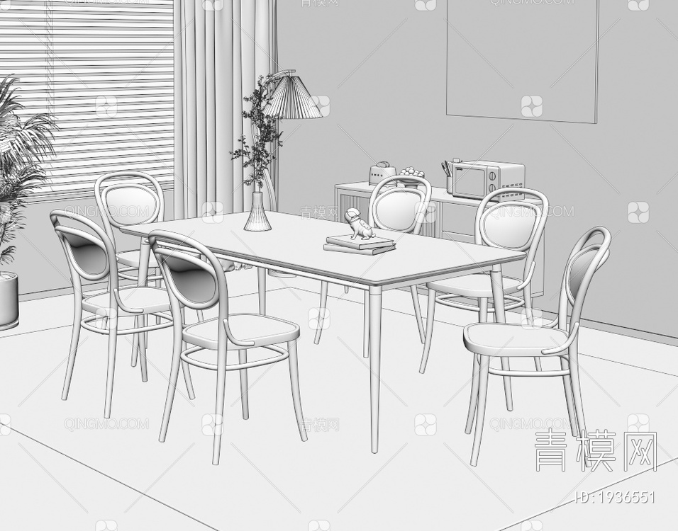 实木餐桌椅组合3D模型下载【ID:1936551】