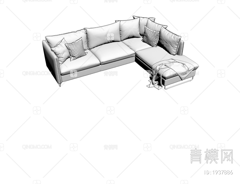 深蓝色布艺转角多人沙发3D模型下载【ID:1937886】