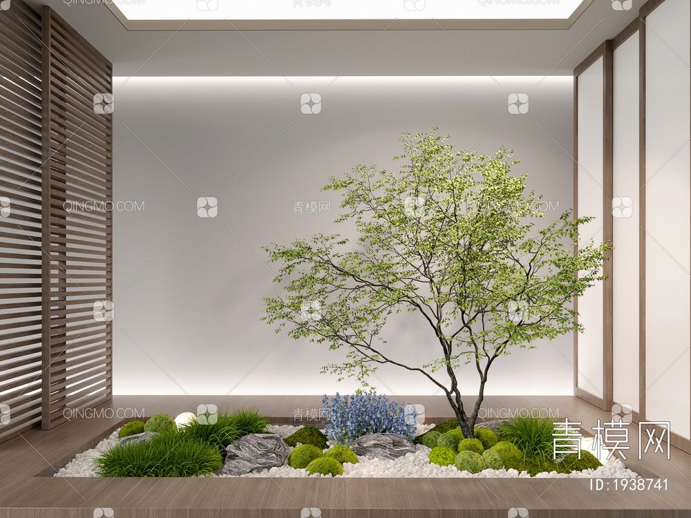 室内组团小景  植物堆 球形灌木 苔藓球  带花灌木植物组合3D模型下载【ID:1938741】