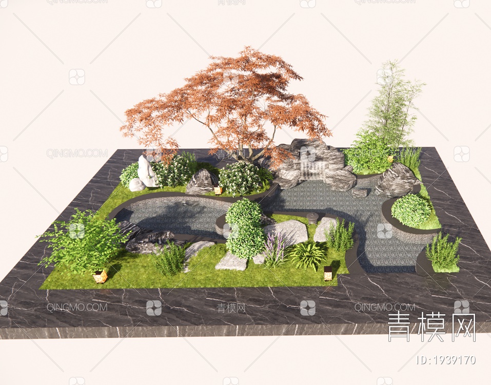 庭院景观  假山水景  池塘 水塘SU模型下载【ID:1939170】