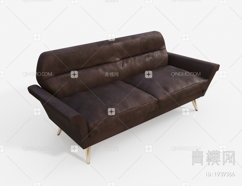 棕色真皮双人沙发3D模型下载【ID:1939366】