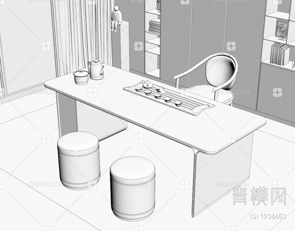 大理石茶桌椅组合3D模型下载【ID:1936653】