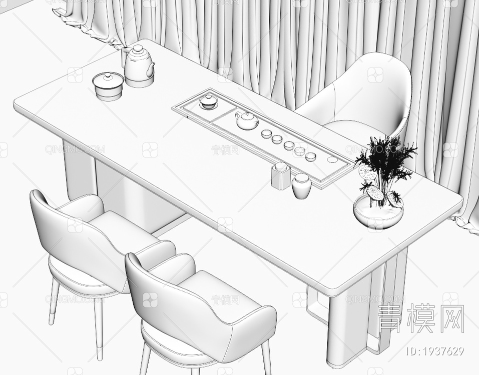 大理石茶桌椅组合，茶室，大理石茶桌，茶台，岩板泡茶桌3D模型下载【ID:1937629】