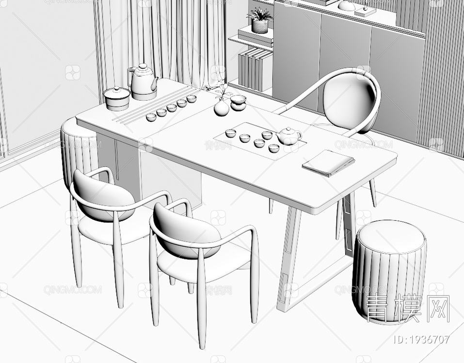 大理石茶桌椅组合3D模型下载【ID:1936707】