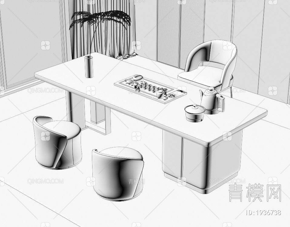 大理石茶桌椅组合3D模型下载【ID:1936738】