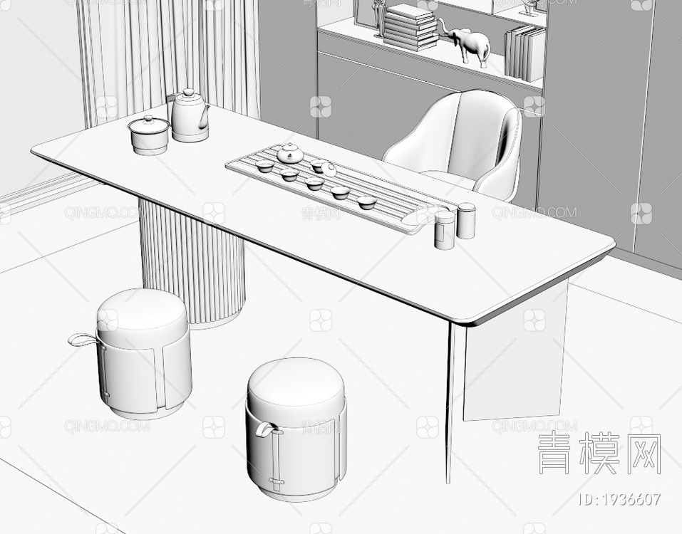 大理石茶桌椅组合3D模型下载【ID:1936607】