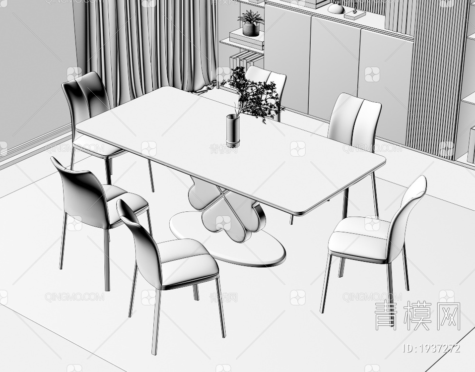 大理石餐桌椅组合3D模型下载【ID:1937272】