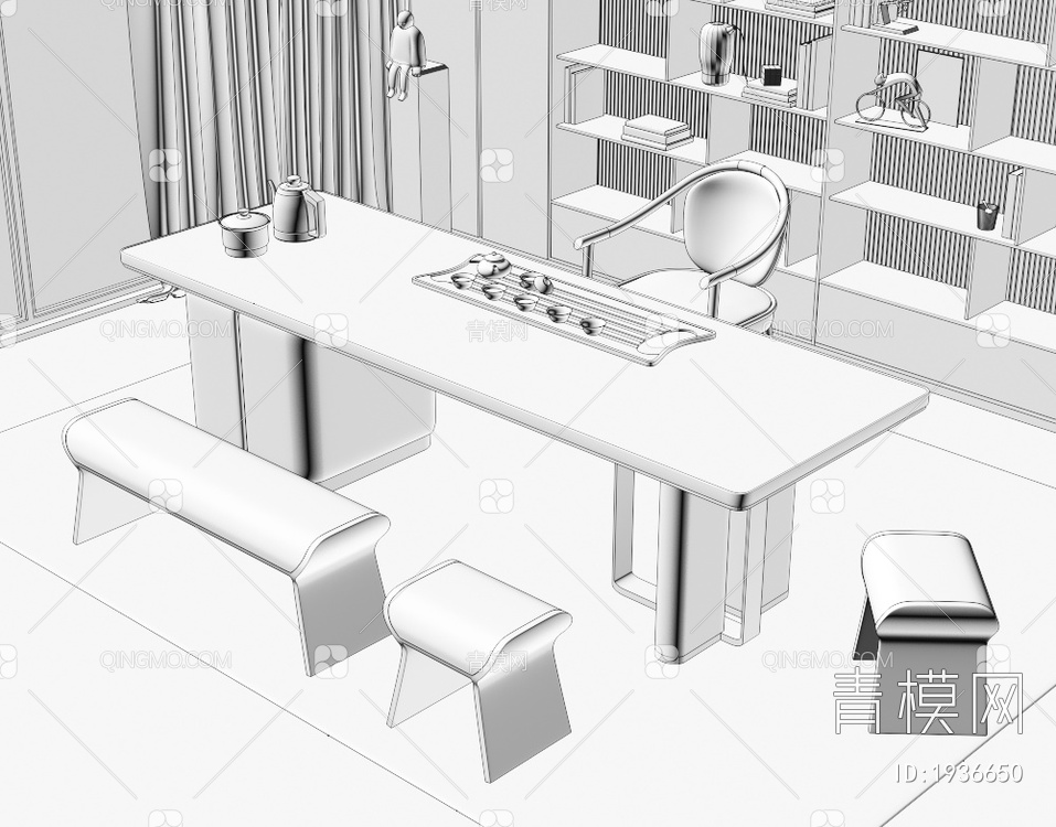 大理石茶桌椅组合3D模型下载【ID:1936650】