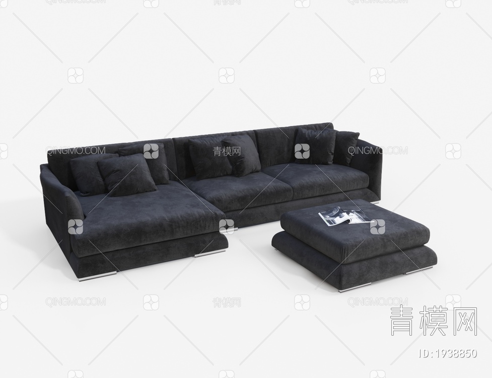 黑色布艺多人转角沙发3D模型下载【ID:1938850】