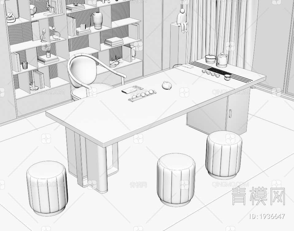 大理石茶桌椅组合3D模型下载【ID:1936647】