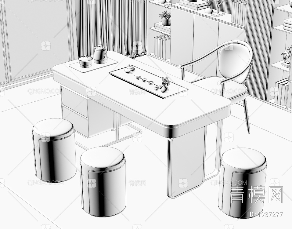 大理石茶桌椅组合3D模型下载【ID:1937277】