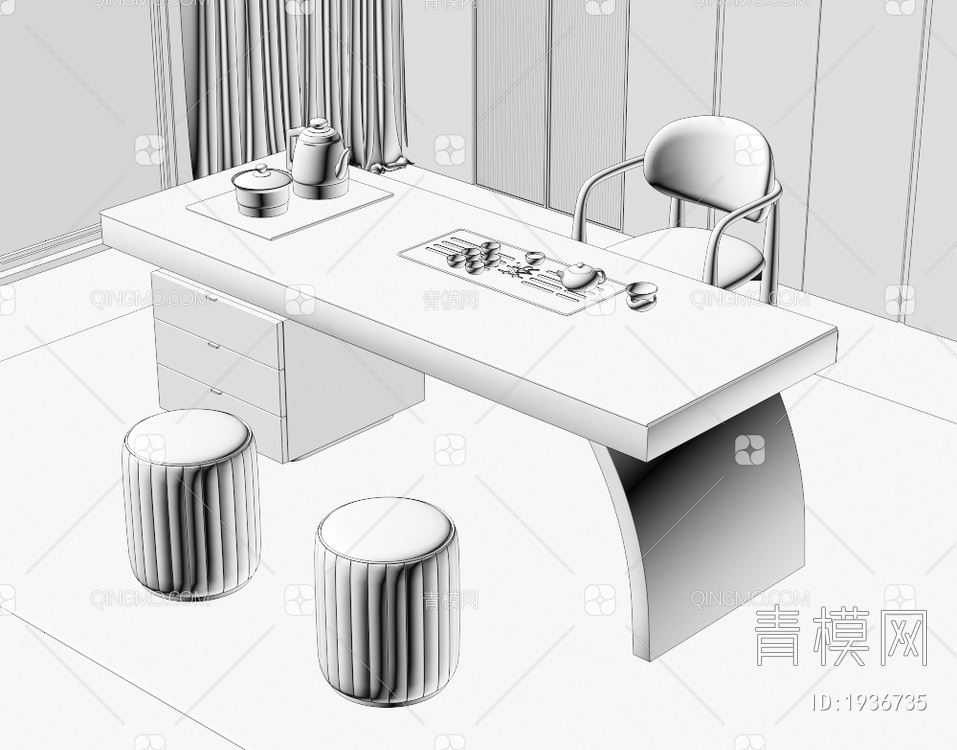 大理石茶桌椅组合3D模型下载【ID:1936735】