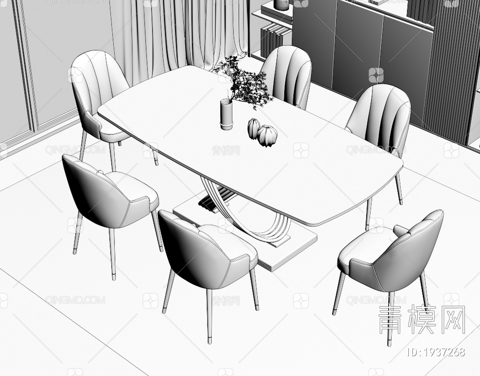 大理石餐桌椅组合3D模型下载【ID:1937268】