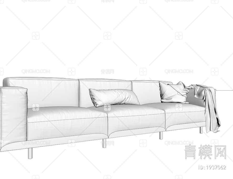 蓝色真皮沙发 三人沙发3D模型下载【ID:1937062】