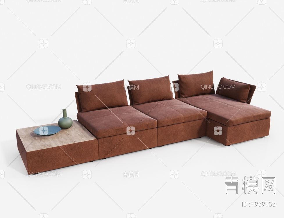棕色真皮多人转角沙发3D模型下载【ID:1939158】