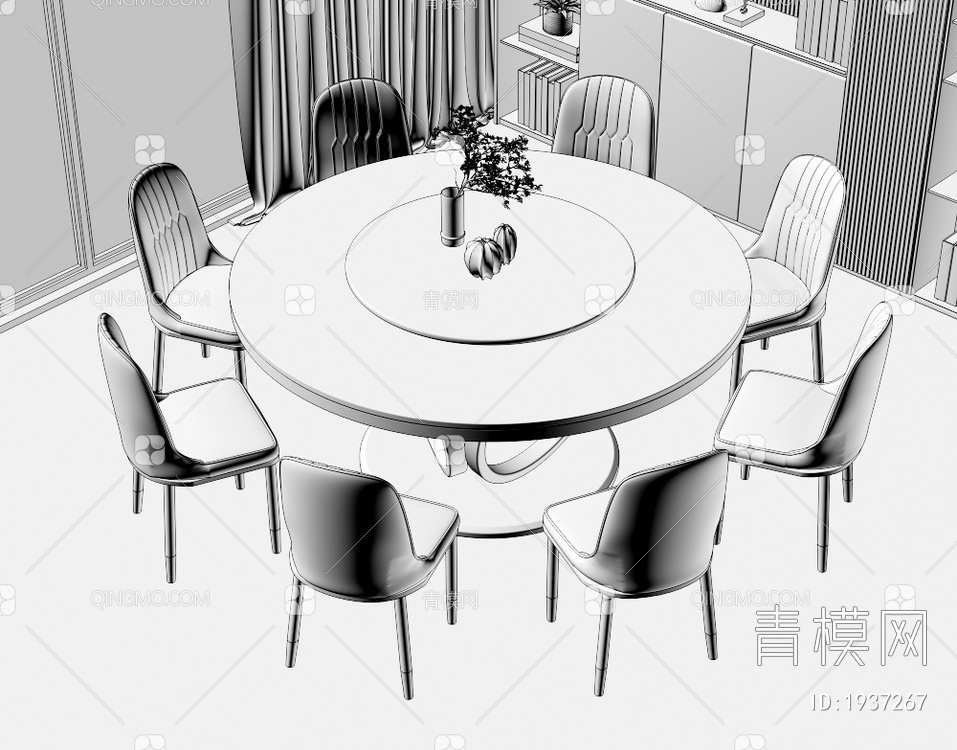 大理石餐桌椅组合3D模型下载【ID:1937267】