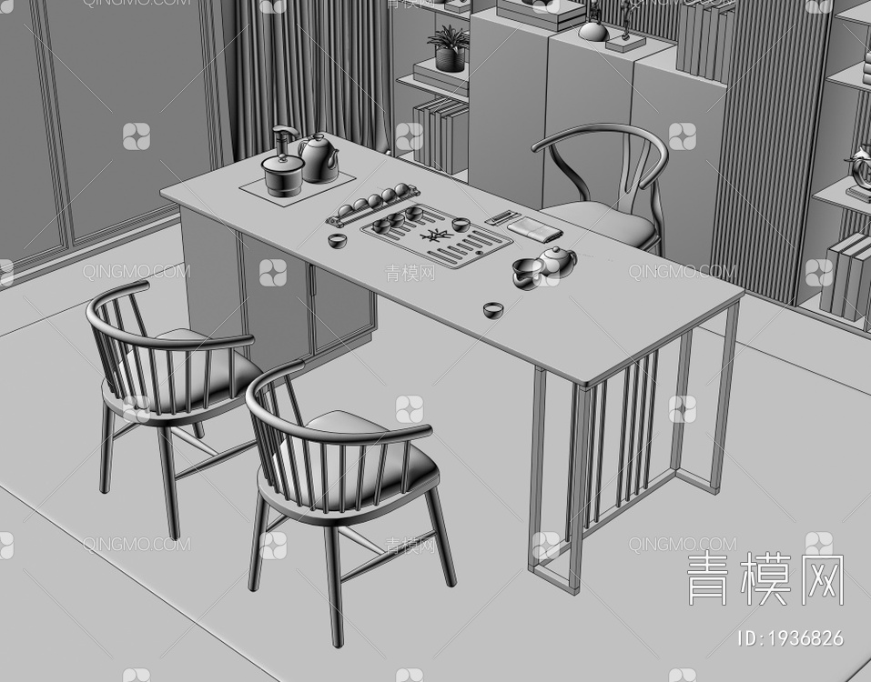 大理石茶桌椅组合3D模型下载【ID:1936826】