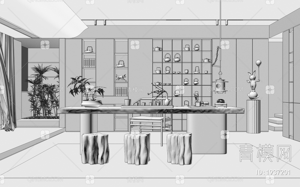 茶室 茶桌椅组合3D模型下载【ID:1937201】