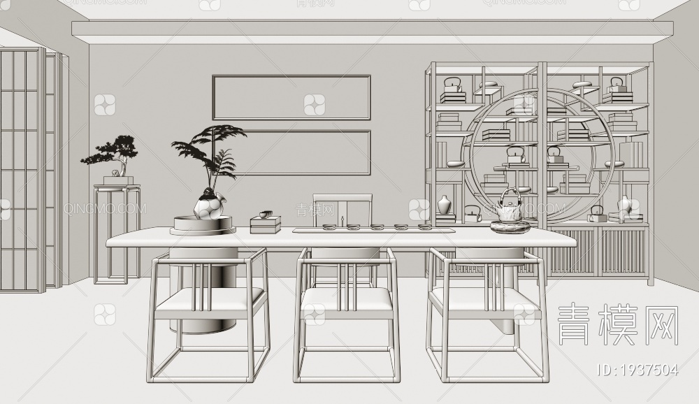 茶室 实木茶桌椅组合3D模型下载【ID:1937504】