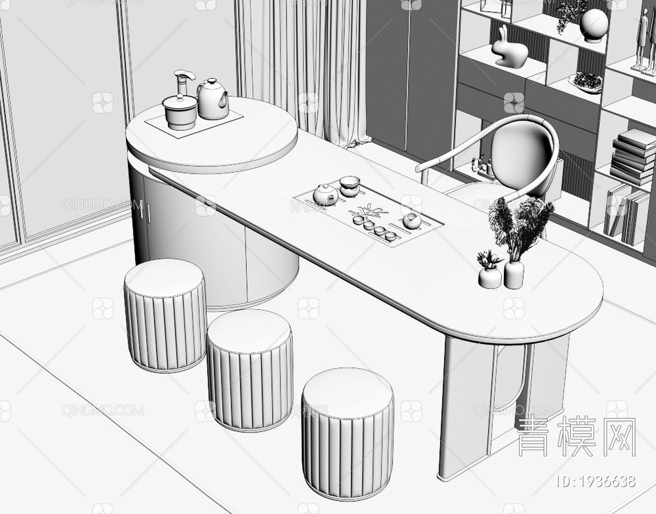 大理石茶桌椅组合3D模型下载【ID:1936638】