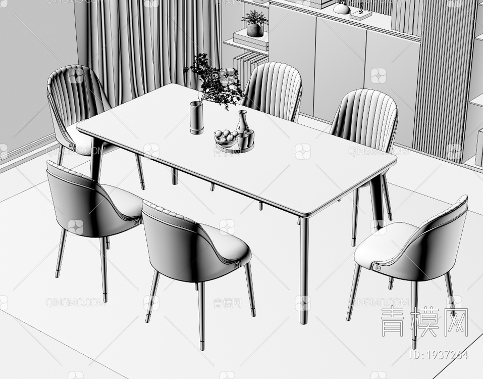 大理石餐桌椅组合3D模型下载【ID:1937264】
