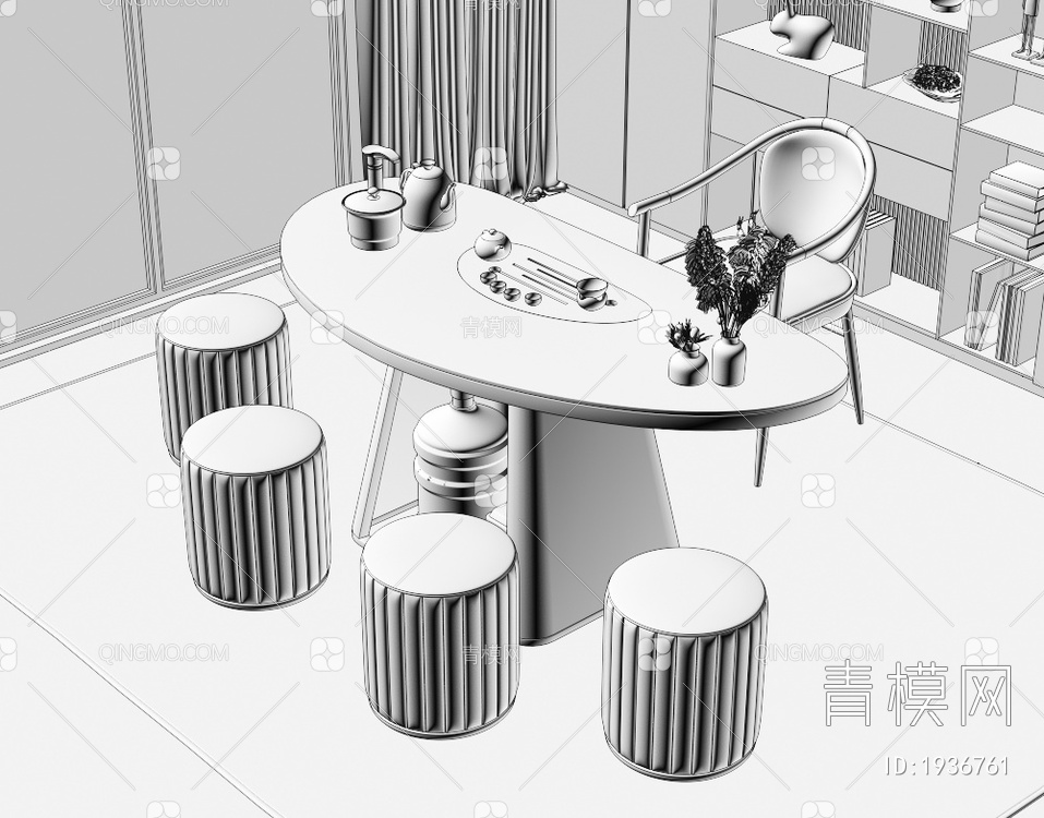 大理石茶桌椅组合3D模型下载【ID:1936761】