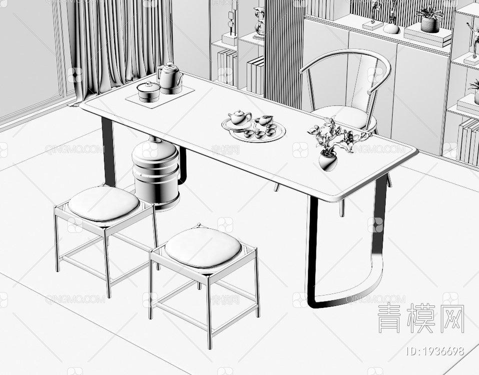 大理石茶桌椅组合3D模型下载【ID:1936698】