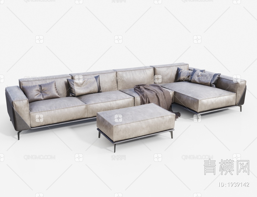 米色真皮转角多人沙发3D模型下载【ID:1939142】