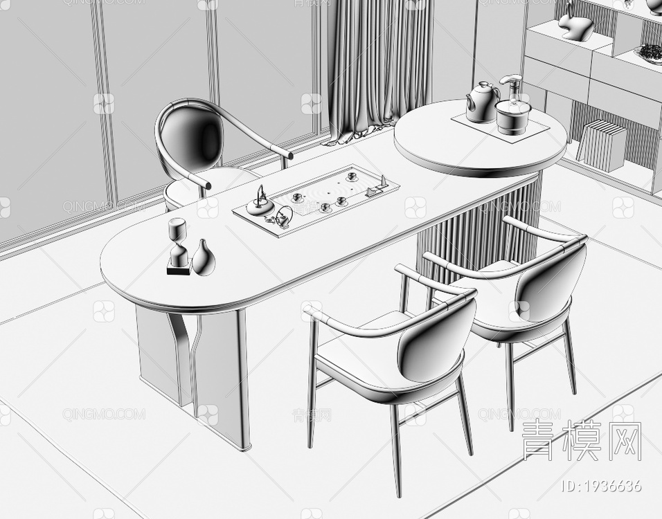 大理石茶桌椅组合3D模型下载【ID:1936636】