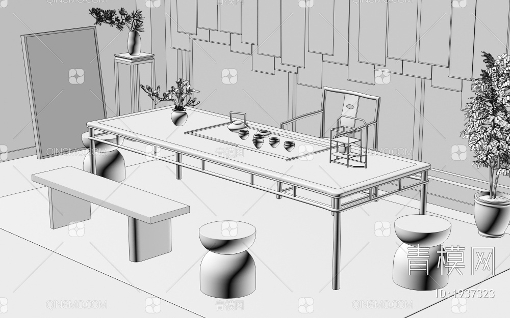 茶桌椅组合3D模型下载【ID:1937323】