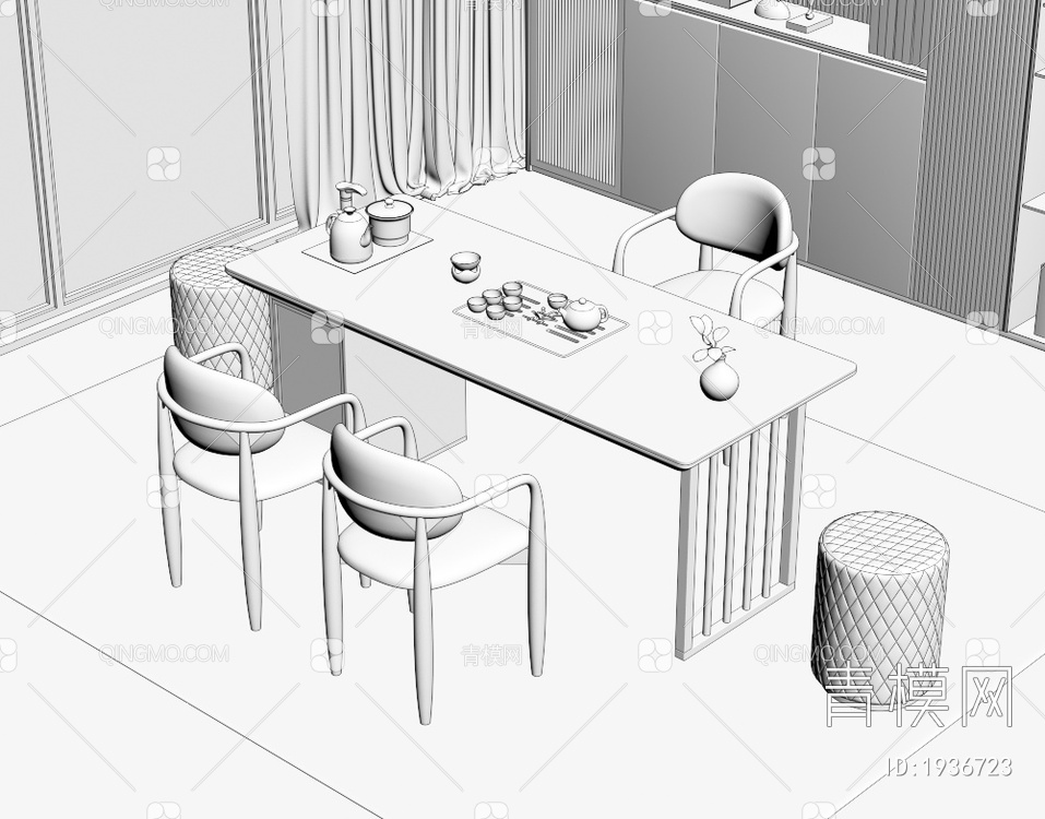大理石茶桌椅组合3D模型下载【ID:1936723】