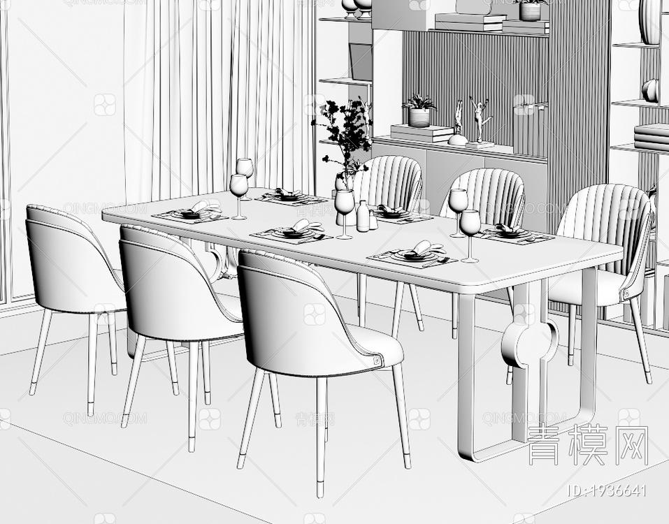 大理石餐桌椅组合3D模型下载【ID:1936641】