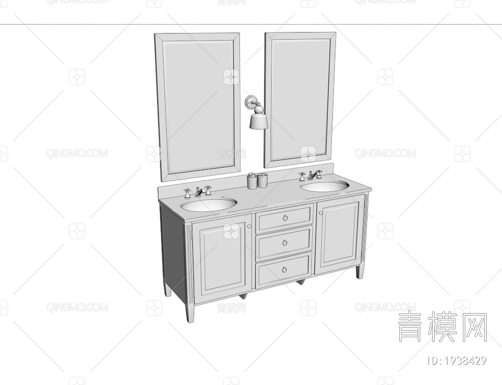 实木浴室柜双人洗手台 台盆3D模型下载【ID:1938429】