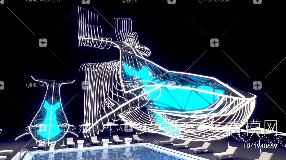 夏日泳池派对艺术鲸鱼3D模型下载【ID:1940659】