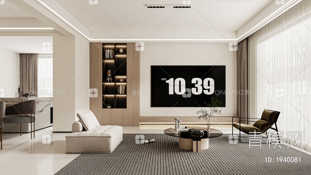 客厅，沙发，背景墙3D模型下载【ID:1940081】