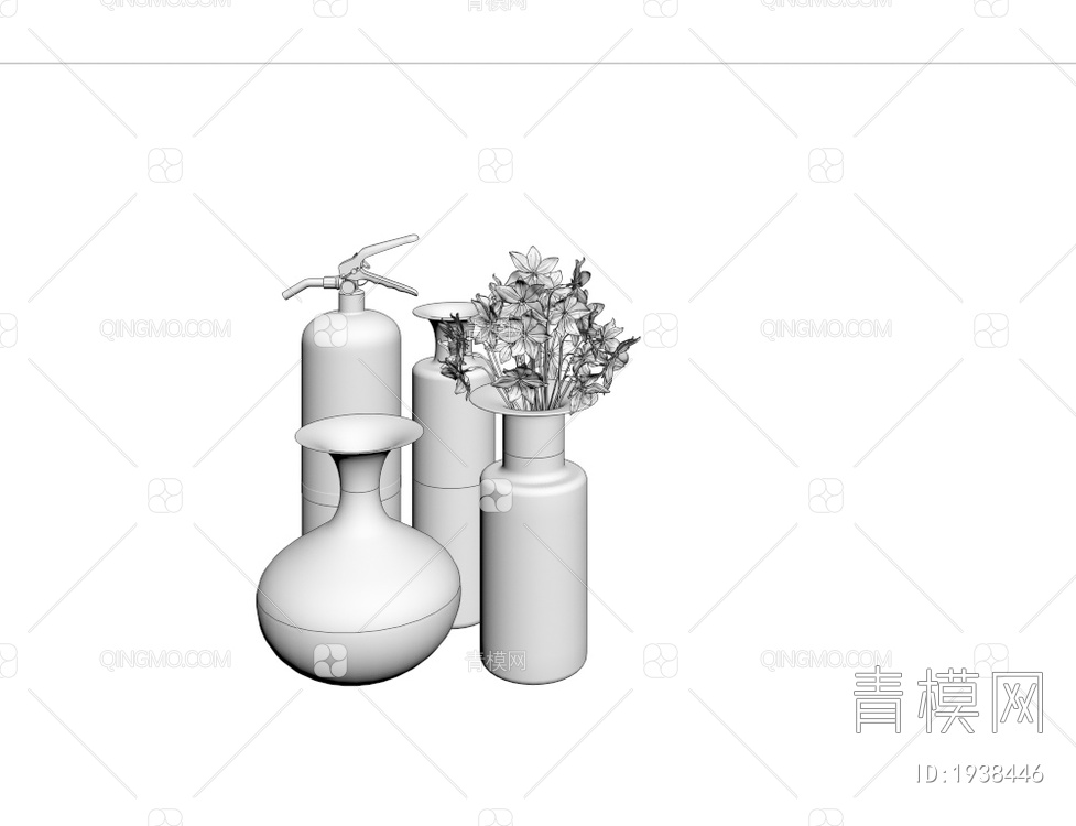 花瓶 水生植物绿植摆件组合3D模型下载【ID:1938446】