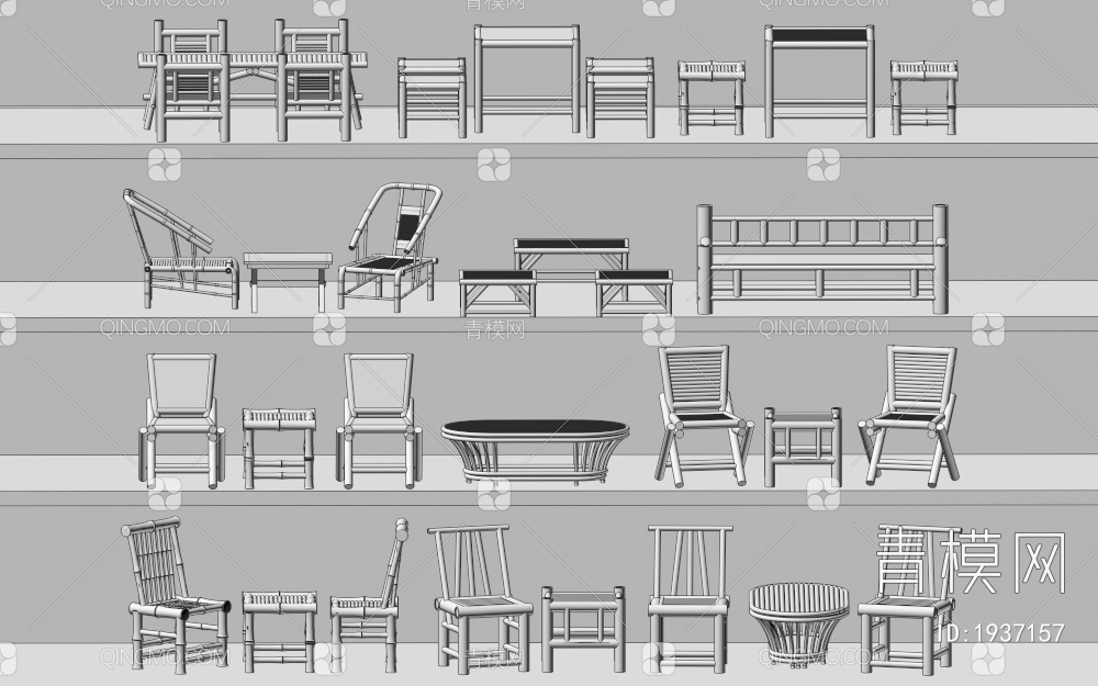 竹编桌椅组合3D模型下载【ID:1937157】