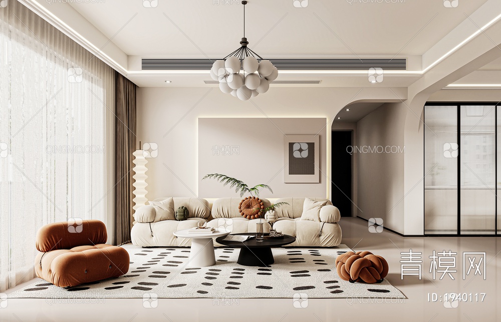 客厅，沙发，背景墙3D模型下载【ID:1940117】