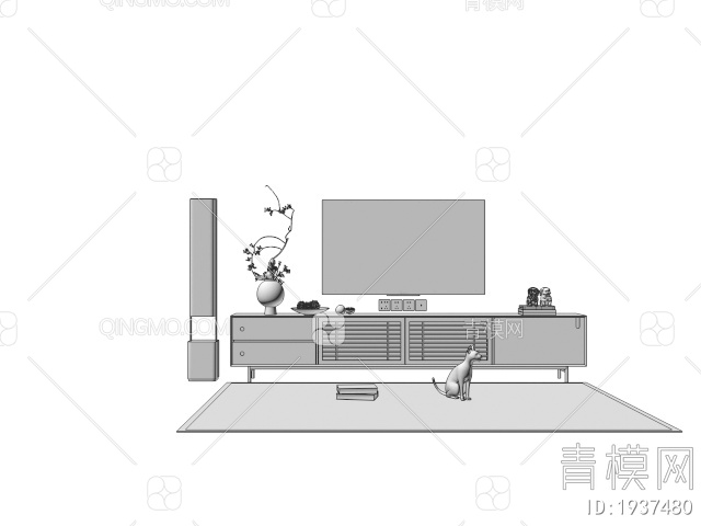 电视柜 边柜 电视机 摆件组合3D模型下载【ID:1937480】