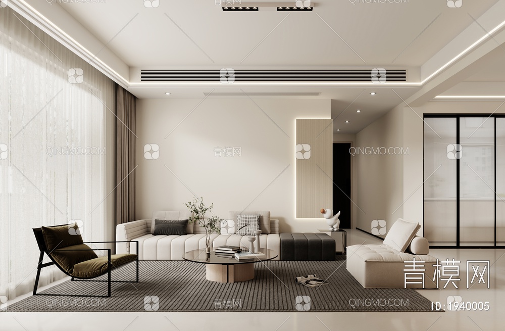 客厅，沙发，背景墙3D模型下载【ID:1940005】