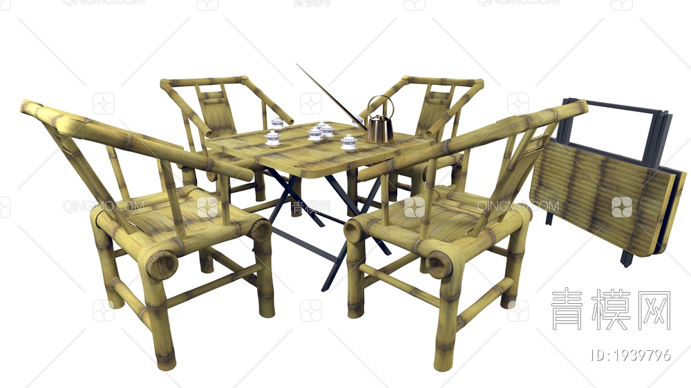 盖碗茶竹桌竹椅3D模型下载【ID:1939796】